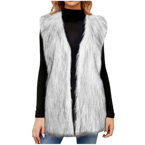 Weste Damen Lange Kunstpelze Westen Einfarbig Ärmellose Fellweste Elegant Vest Jacke Winter Warme Pelzmantel Flauschig Pelzweste Kunstfell Pelzjacke Parka Fell Mantel Cardigan Daunenweste von Dajowake