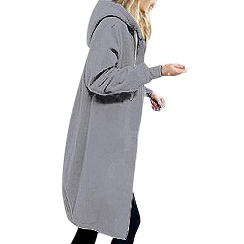 Winterjacke Damen Langarm Jacke Baumwolle Lässig Kapuzenpullover Lockere Einfarbig Mantel mit Kapuze Elegant Kapuzenpullover Lange Ärmel Weiche Übergangsjacke Verdickt Warm Trenchcoat (M, Grau) von Dajowake