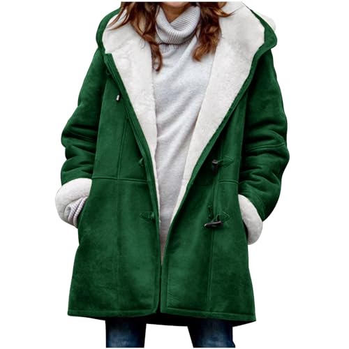 Winterjacke Damen Warm Jacke Große Größen Fleecejacke Einfarbig Bequeme Sweatjacke Verdickt Bottoming Softshelljacke Lange Ärmel Sportjacke Knöpfe Kapuze Mantel mit Taschen Hoodie von Dajowake