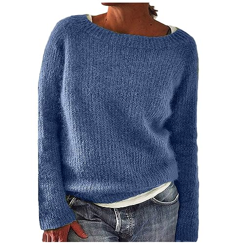 Winterpullover Damen Norweger Pullover Casual Sweatshirt mit Aufdruck Gestrickter Mode Strickpulli Autumn Winter Sweater Langarm Warme Strickpullover Elegant Wollpulli kuschel Pulli von Dajowake