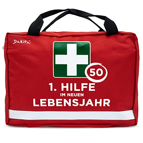 Dakita Erste Hilfe Tasche zum 50. Geburtstag – Lustiges Geschenk für Männer & Frauen – 28×18×8 cm – rot, ohne Inhalt von Dakita