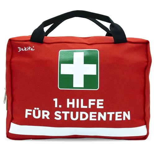 Dakita Erste Hilfe Tasche für Studenten – Lustiges Geschenk zum Studienbeginn oder Abschluss der Prüfungen – 28×18×8 cm – rot, ohne Inhalt von Dakita
