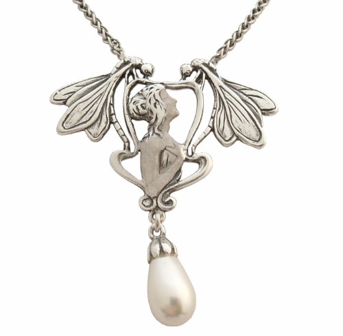 Jugendstil Halskette 925 Silber Perlenabhängung von Dakota House