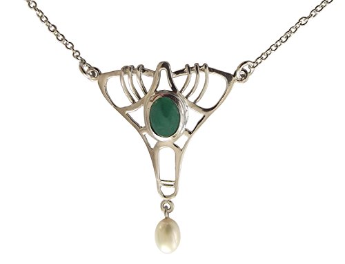 Damen Halskette 925 Silber rhodiniert mit grünem Achat im Antik Stil von Dakota House