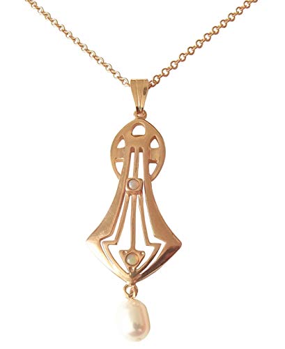 Damen Halskette 925 Silber vergoldet Opale Perle Jugendstil von Dakota House