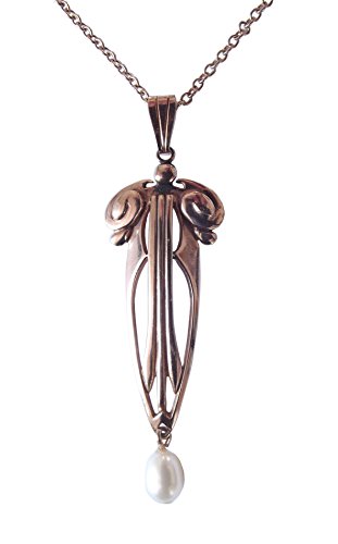 Jugendstil Damen Halskette 925 Sterlingsilber vergoldet Perle von Dakota House