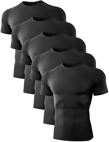Dalavch 1/5/6er-Pack Herren-Kompressions-Shirts, kurzärmelig, kühl, trocken, Sport, athletisches Workout, Baselayer, Unterhemd, T-Shirt, Tops, 5 Schwarz, Mittel von Dalavch