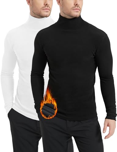 Dalavch Herren Thermo-Rollkragenpullover mit Fleece gefüttert, Stehkragen mit langen Ärmeln, Baselayer, Pullover, Oberteile, 2 Stück, 2 Stück: Schwarz und Weiß, L von Dalavch