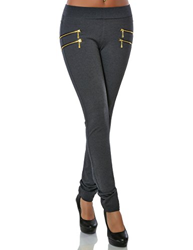 Damen Hose Treggings Skinny Stretch (Röhre Weitere Farben) No 15760 Grau M / 38 von Daleus