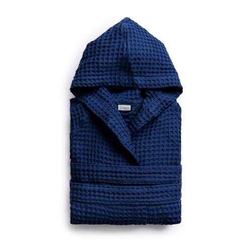 Dalfilo Bademantel mit Wabenstruktur mit Kapuze, 100% Baumwolle, genähter Gürtel, 2 Seitentaschen, sehr strapazierfähig, hergestellt in Italien (Bergamo), dunkelblau, L von Dalfilo