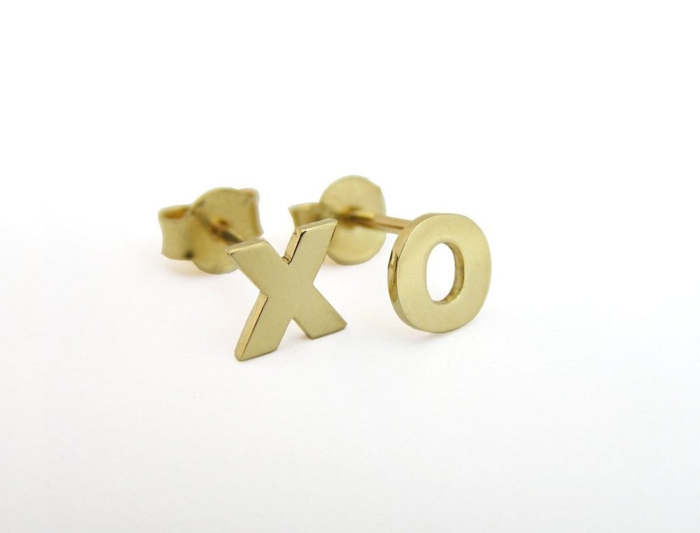 14K Gold Ohrringe - Gold Xo Ohrstecker Buchstaben Zierliche Massivgold Kleine von DaliaShamirJewelry