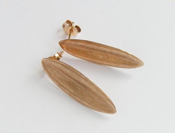 14K Gold Ohrringe - Roségold Blatt Ohrstecker Hängeohrringe von DaliaShamirJewelry