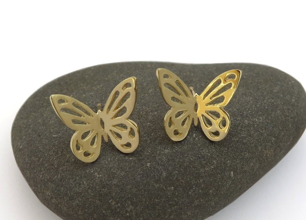 14K Gold Schmetterling Ohrringe - Solid Ohrstecker Große Tier Schmuck von DaliaShamirJewelry