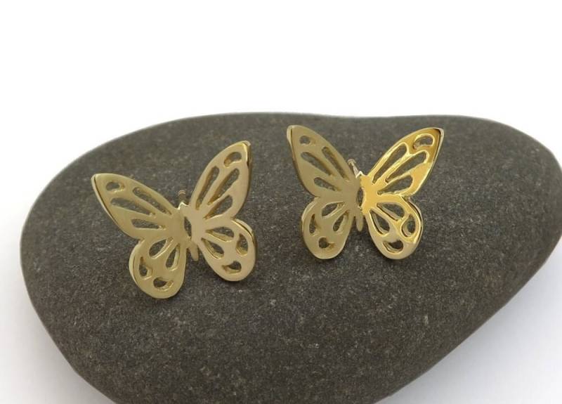 14K Gold Schmetterling Ohrringe - Solid Ohrstecker Große Tier Schmuck von DaliaShamirJewelry