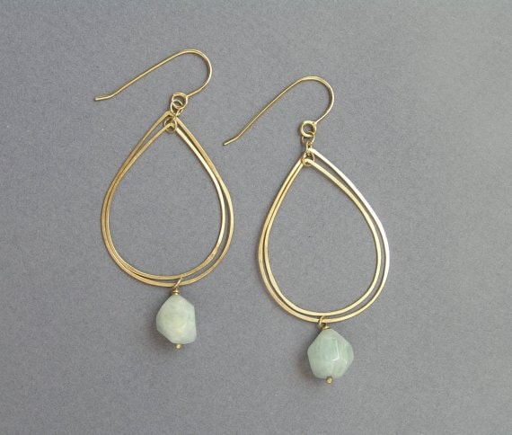 14K Gold Tropfen Ohrringe - Massive Mit Aquamarin Golddraht von DaliaShamirJewelry