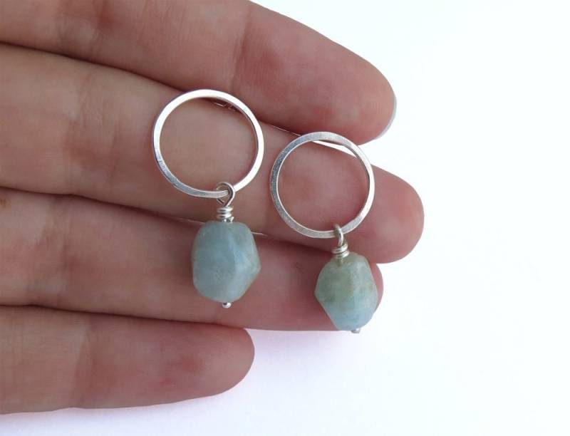Aquamarin Ohrringe - Sterling Silber Kreis Ohrstecker Edelstein von DaliaShamirJewelry