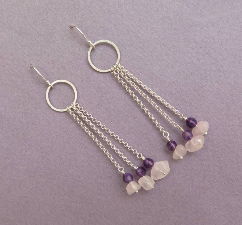 Hängeohrringe Mit Edelsteinen - Sterling Silber Multi Chain Ohrringe von DaliaShamirJewelry