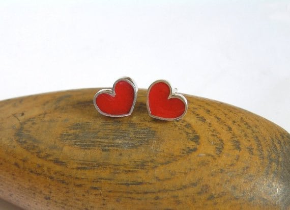 Rote Herz Ohrstecker - Sterling Silber Und Kristall Emaille Love von DaliaShamirJewelry