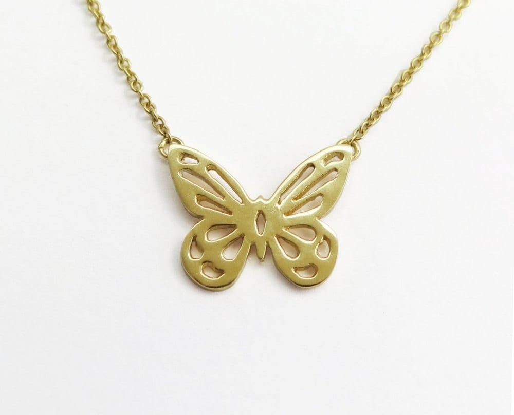 Schmetterling Anhänger Halskette - 14K Solid Gold Schmuck Tierschmuck von DaliaShamirJewelry