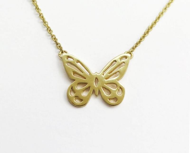 Schmetterling Anhänger Halskette - 14K Solid Gold Schmuck Tierschmuck von DaliaShamirJewelry