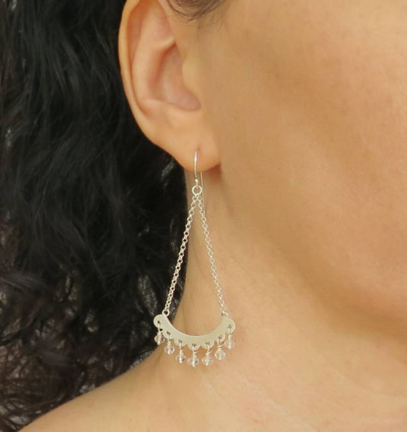 Sterling Silber Ohrringe, Lange Statement Chandelier Einzigartige Klare Quarz Ohrringe von DaliaShamirJewelry