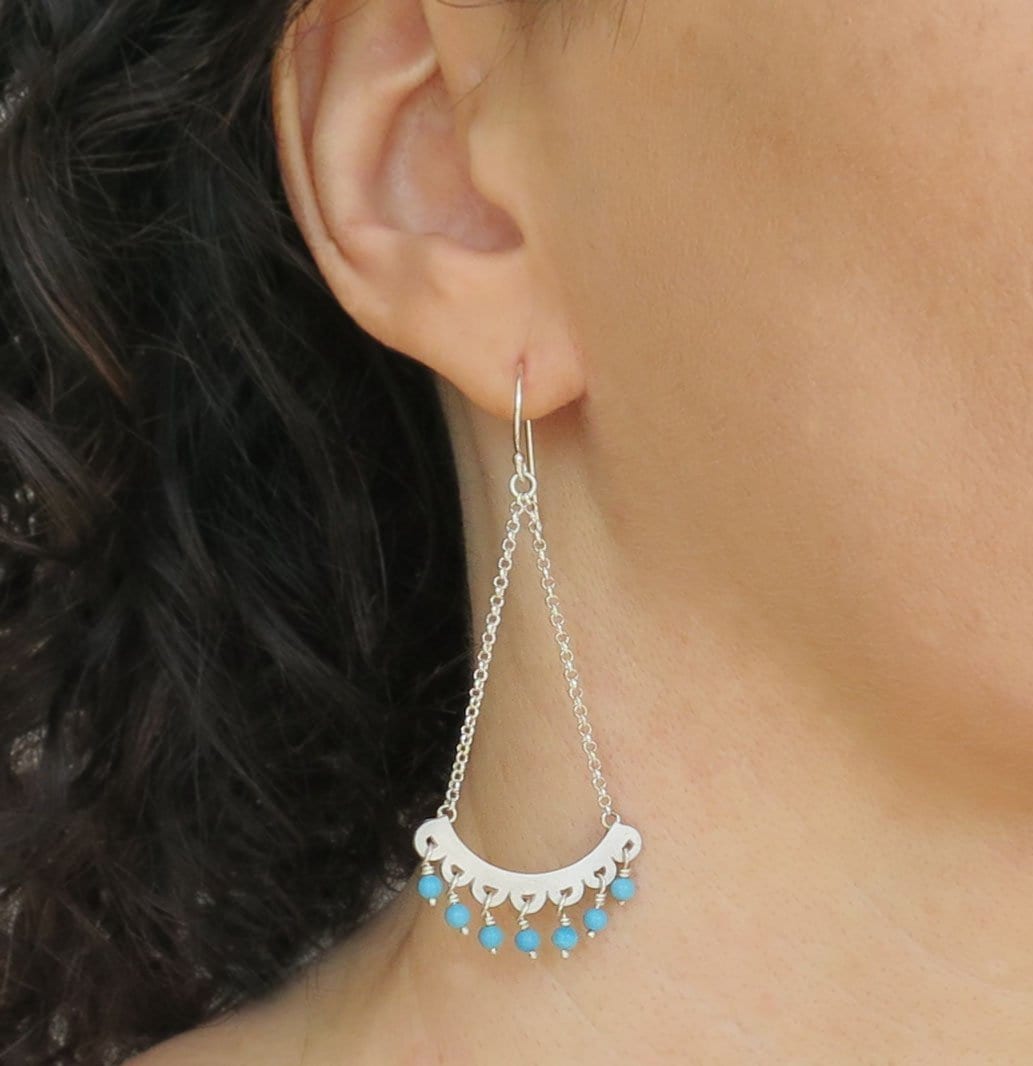 Sterling Silber Ohrringe, Lange Türkis Kronleuchter Statement Ohrringe von DaliaShamirJewelry