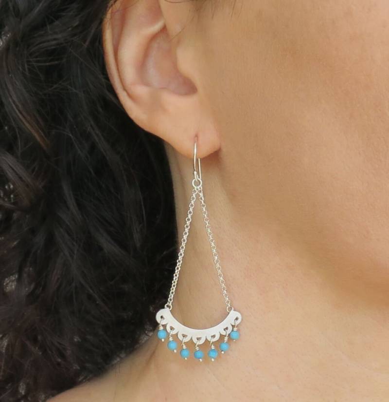 Sterling Silber Ohrringe, Lange Türkis Kronleuchter Statement Ohrringe Sterling Silber Ohrringe, Lange Türkis Kronleuchter Statement Ohrringe von DaliaShamirJewelry