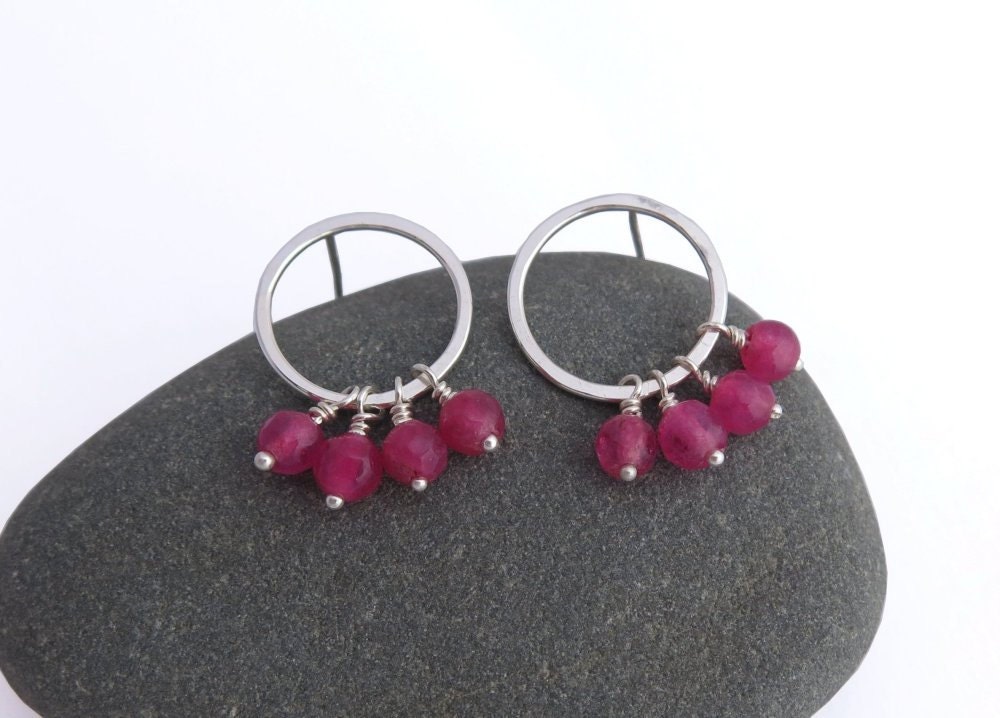 sterling Silber Ohrringe - Pink Achat Kreis Post Edelstein von DaliaShamirJewelry