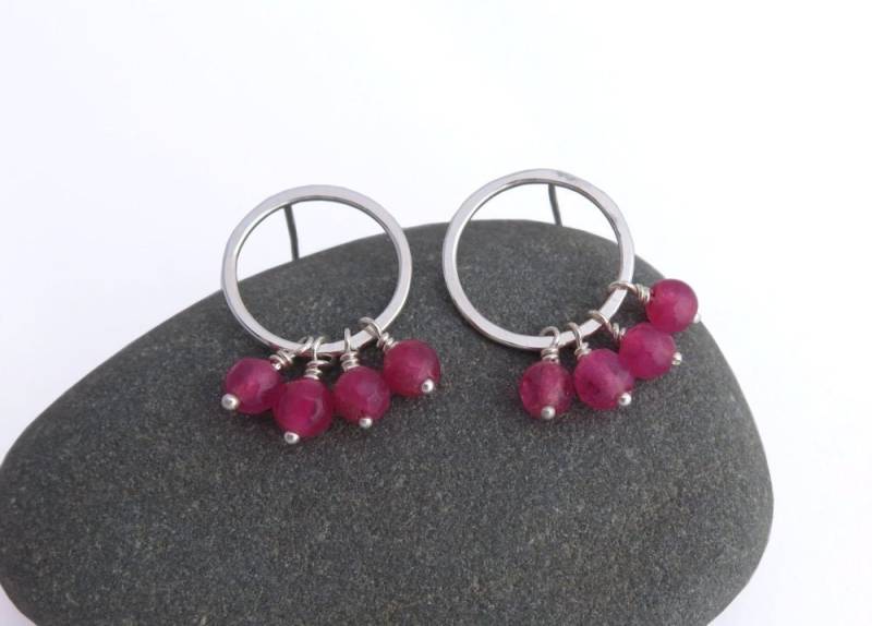 sterling Silber Ohrringe - Pink Achat Kreis Post Edelstein von DaliaShamirJewelry