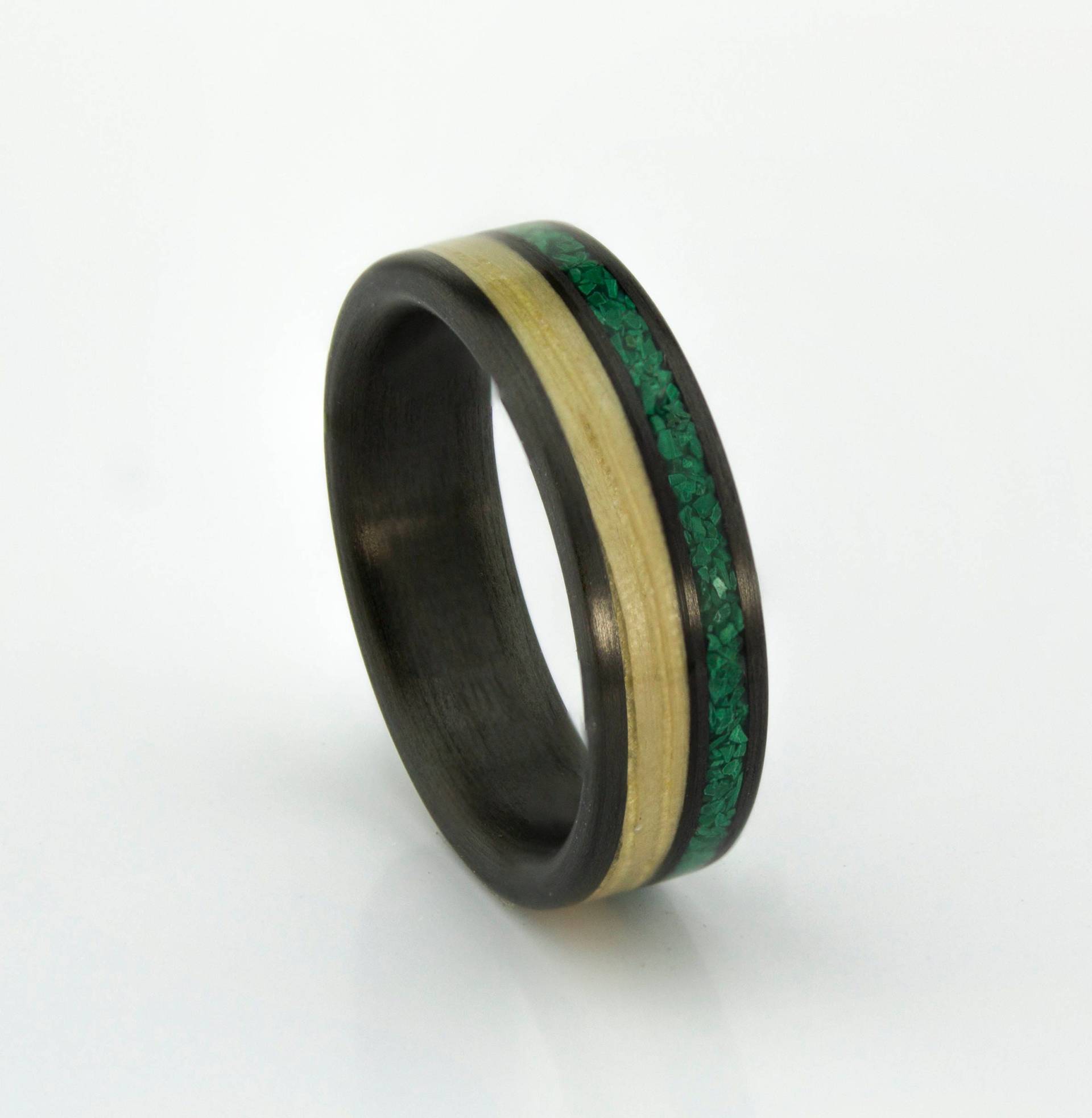 Carbon-Faser-Ring, Eiche Holz, Malachit Liner, Herren Ehering, Mann Schwarzer Ring, Geschenke, Geschenk Für Sie, Ihn von DaliaWoodia