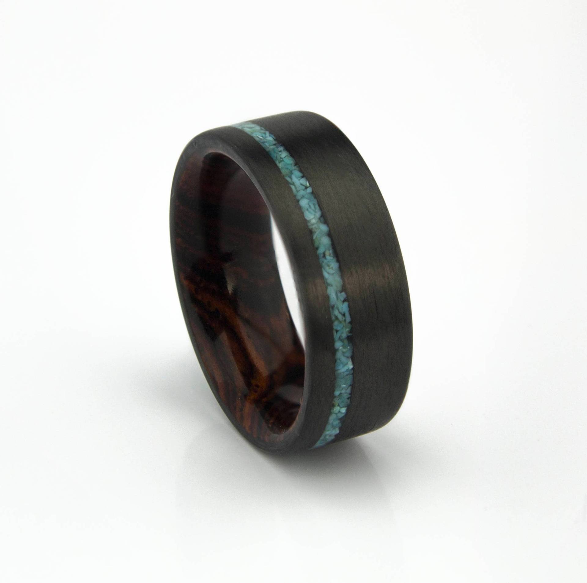 Carbon-Faser-Ring Mit Cocobolo Holz Und Türkis Liner, Herren Ring, Schwarzer Eheringe, Ring Für Männer, Geschenk-Ideen von DaliaWoodia