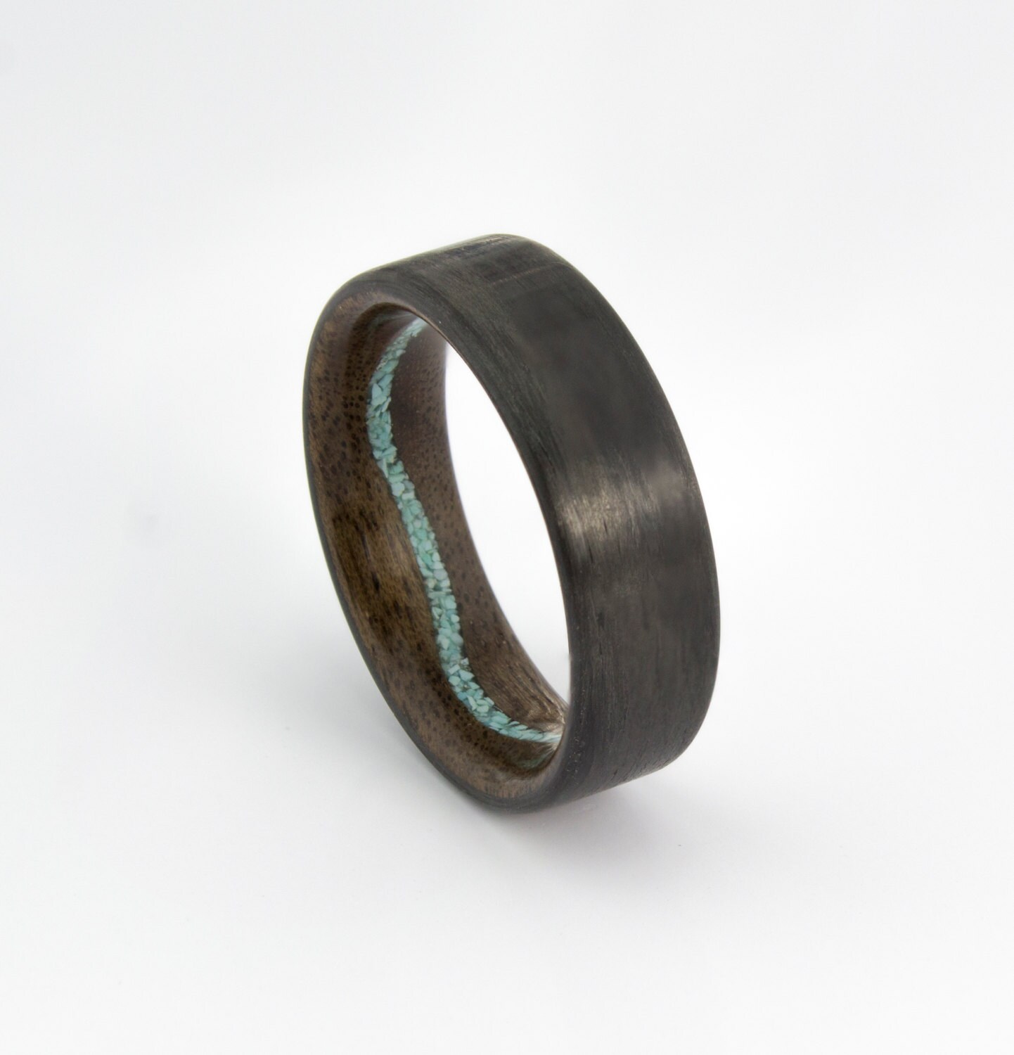 Carbonfaser Ring, Nussbaum Holz, Türkis, Türkis Ringe, Schwarze Eheringe, Herren Ring Für Männer, Bestes Geschenk von DaliaWoodia