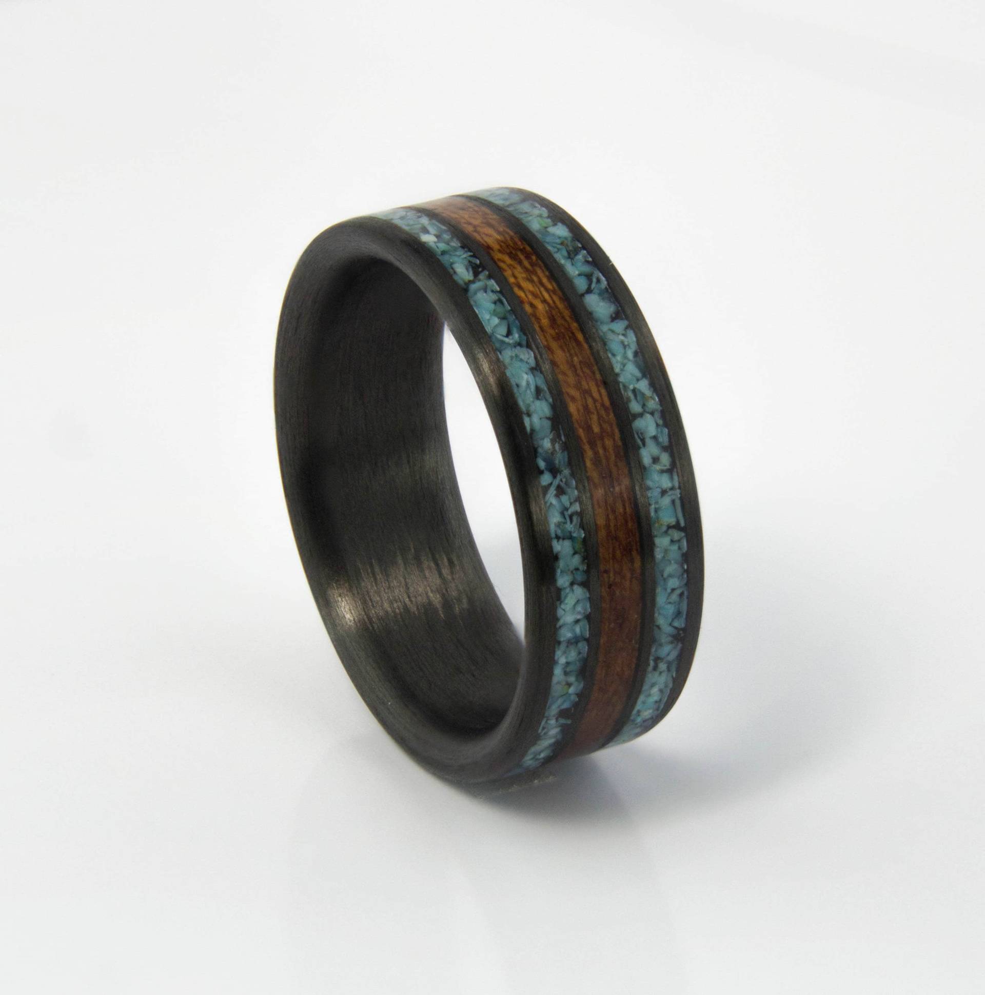 Carbonfaser Ring Mit Mahagoni Holz, Türkis Leinen, Schwarzer Ring, Ehering, Herren Für Männer, Bestes Geschenk von DaliaWoodia