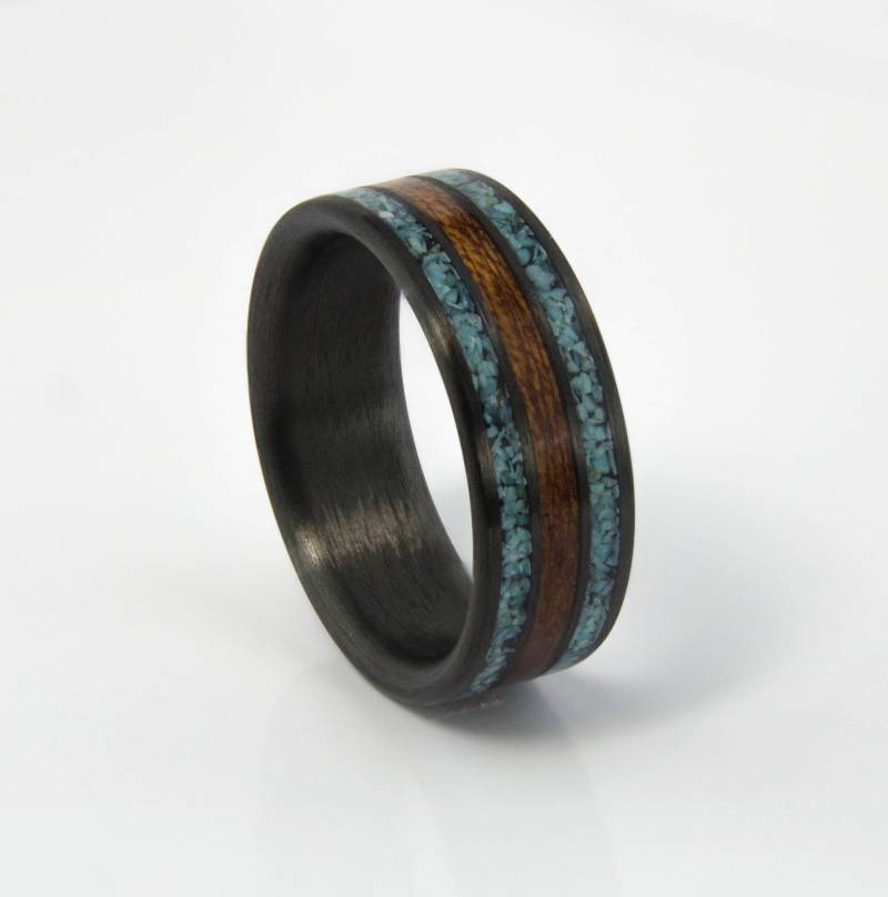 Carbonfaser Ring Mit Mahagoni Holz, Türkis Leinen, Schwarzer Ring, Ehering, Herren Für Männer, Bestes Geschenk Carbonfaser Ring Mit Mahagoni Holz, Türkis Leinen, Schwarzer Ring, Ehering, Herren Für Männer, Bestes Geschenk von DaliaWoodia