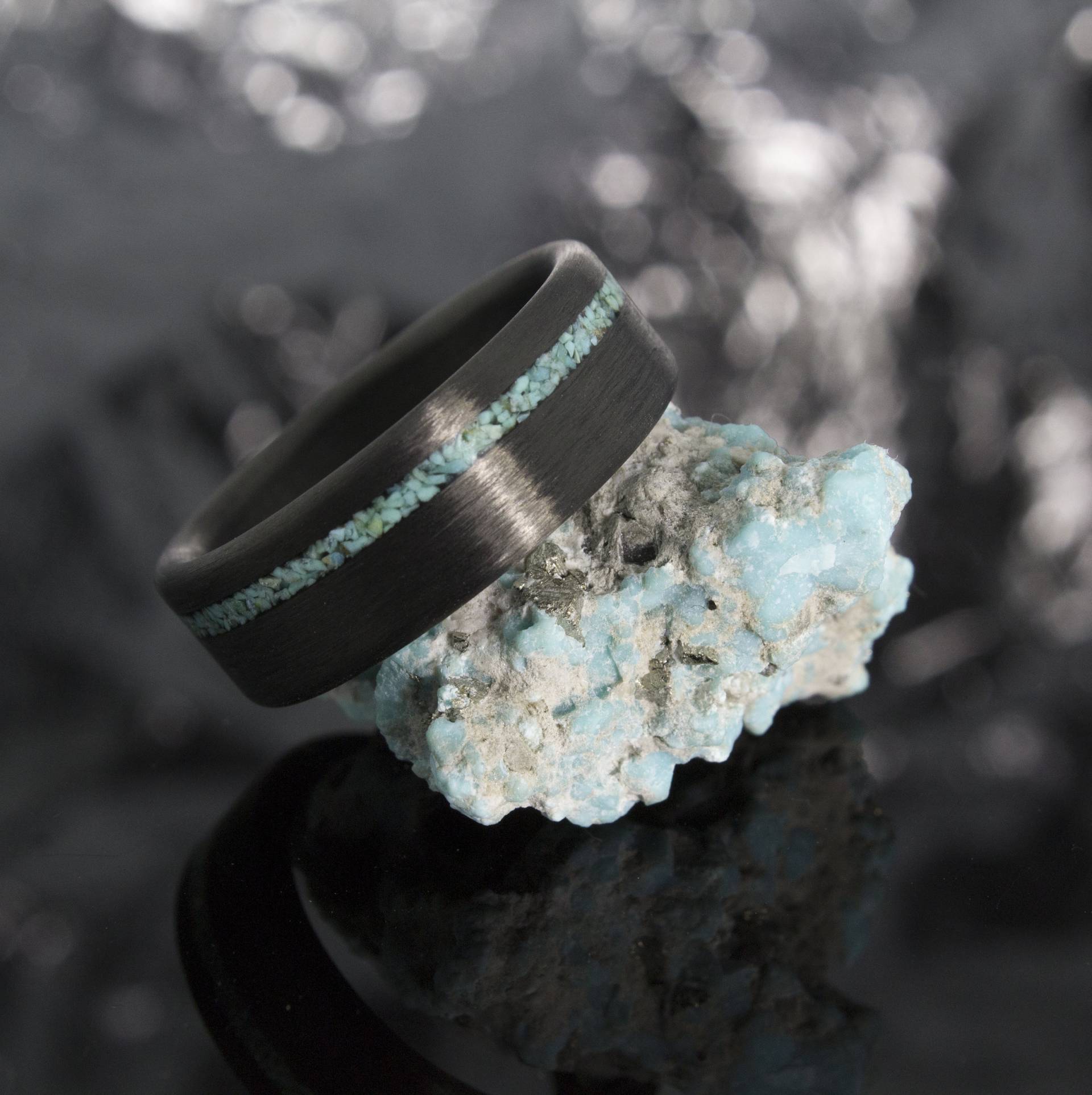 Carbonfaser Ring Mit Türkis Inlay, Ringe, Schwarze Eheringe, Herren Eheringe, Für Männer, Bestes Geschenk von DaliaWoodia