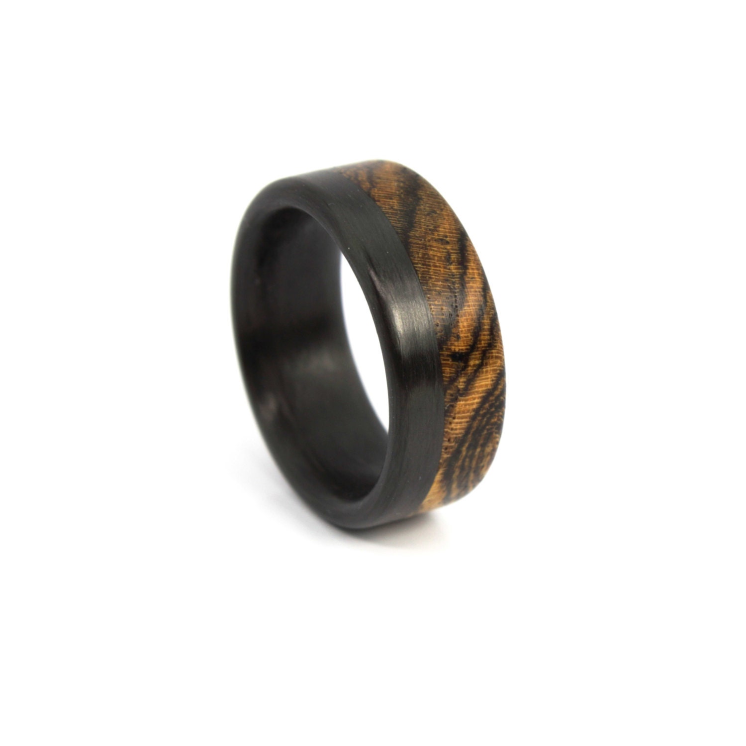 Herren Kohlefaser Und Bocote Holzring. Moderne Natürliche Holz Ehering von DaliaWoodia