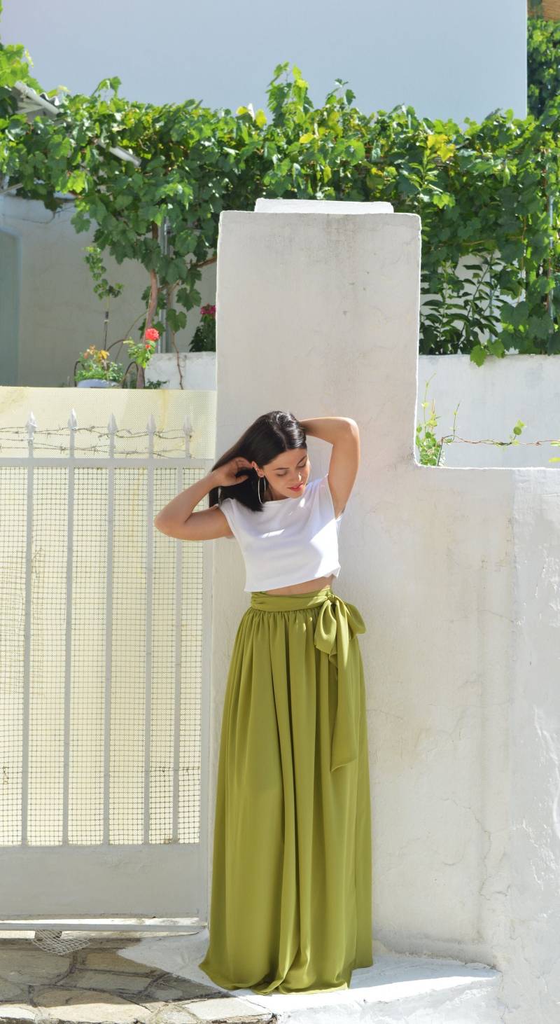 Grüner Chiffonrock Brautjungfer Rock Hochzeitsfeier Plus Größe Abendrock Verlobung Frauen Langer Flare Abschlussball von DalitaCollections