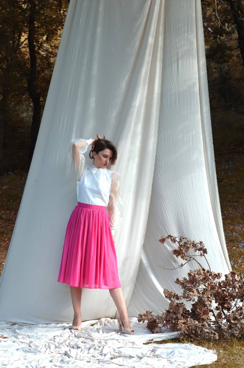 Pinker Rock Chiffonrock Brautjungfer Schlagrock Midirock Tellerrock Hochzeitsrock Brautrock Plus Größe Hohe Taille Pinker Rock Chiffonrock Brautjungfer Schlagrock Midirock Tellerrock Hochzeitsrock Brautrock Plus Größe Hohe Taille von DalitaCollections