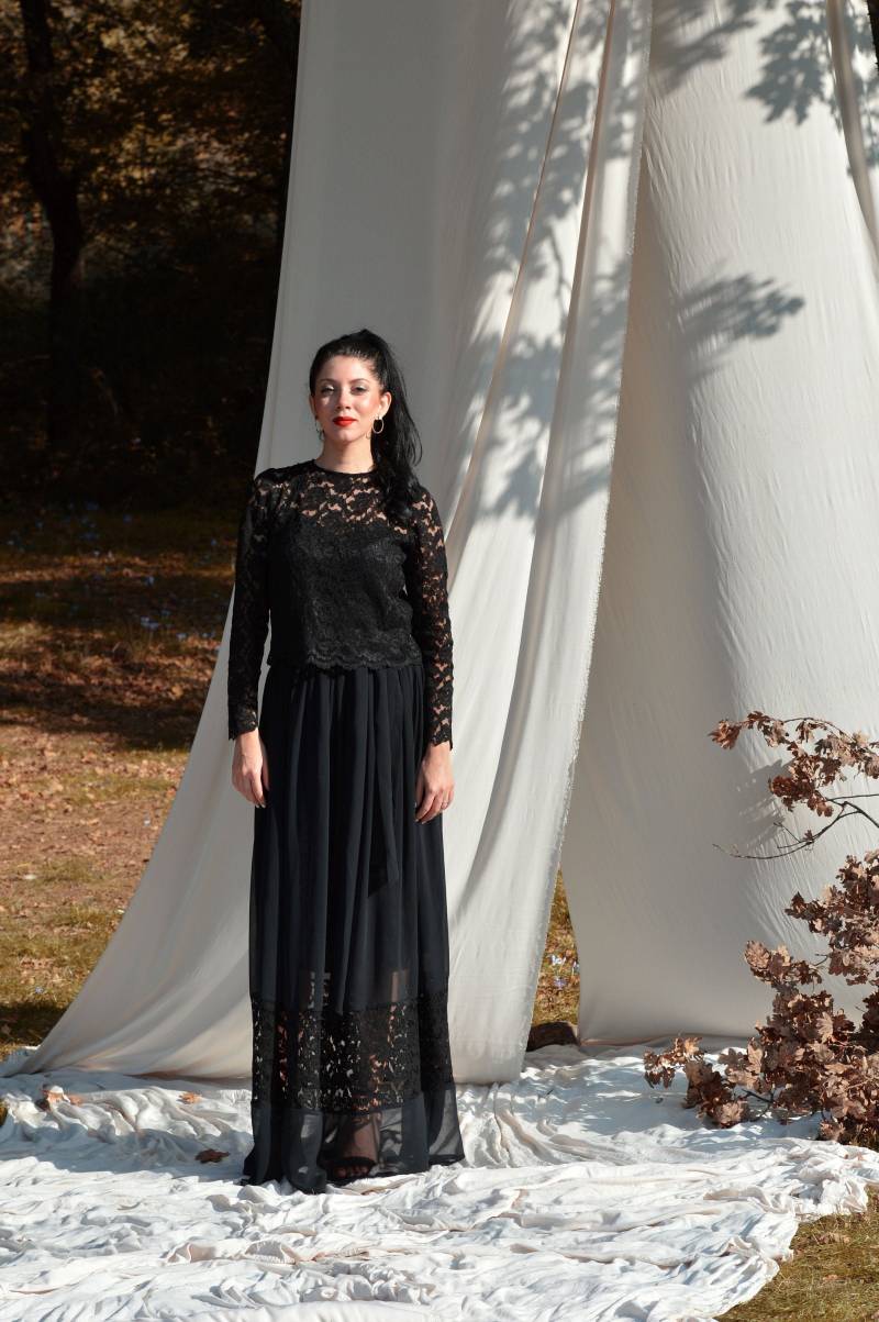 Schwarzer Chiffon Rock Brautjungfer Mutterschafts Brautparty Boden Mit Gürtel Plus Größe Schlagrock Abiball von DalitaCollections