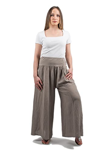 Dalle Piane Cashmere - 100% Leinen Palazzo-Hose - Made in Italy - Damen, Farbe: Hellbraun, Einheitsgröße von Dalle Piane Cashmere