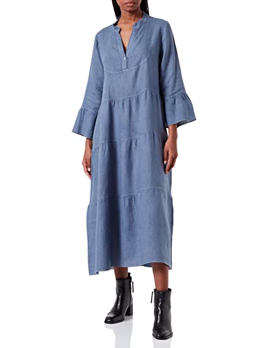 Dalle Piane Cashmere Damen with Flounces 100% Linen Dress, Blue Denim, Einheitsgröße EU von Dalle Piane Cashmere