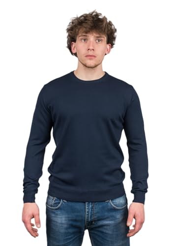 Dalle Piane Cashmere - Rundhals 100% Baumwolle, Made in Italy - Herren, Farbe: Blau, Größe: L von Dalle Piane Cashmere