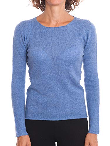 Dalle Piane Cashmere - Rundhalsausschnitt 100% Kaschmir, Made in Italy - Damen, Farbe: Hellblau, Größe: L von Dalle Piane Cashmere