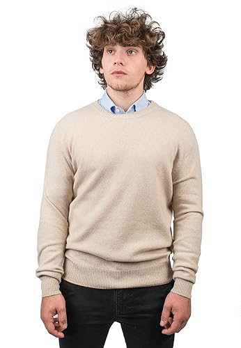 Dalle Piane Cashmere - Rundhalsausschnitt aus 100% regeneriertem Kaschmir - Made in Italy - Herren, Farbe: Beige, Größe: L von Dalle Piane Cashmere