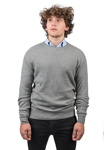 Dalle Piane Cashmere - Rundhalsausschnitt aus 100% regeneriertem Kaschmir - Made in Italy - Herren, Farbe: Grau, Größe: XXL von Dalle Piane Cashmere