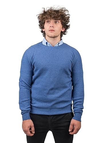 Dalle Piane Cashmere - Rundhalsausschnitt aus 100% regeneriertem Kaschmir - Made in Italy - Herren, Farbe: Hellblau, Größe: M von Dalle Piane Cashmere