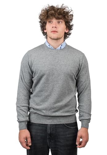 Dalle Piane Cashmere - Rundhalsausschnitt aus gemischtem Kaschmir, Made in Italy - Herren, Farbe: Grau, Größe: L von Dalle Piane Cashmere