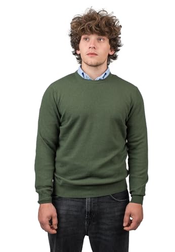 Dalle Piane Cashmere - Rundhalsausschnitt aus gemischtem Kaschmir, Made in Italy - Herren, Farbe: Khaki, Größe: L von Dalle Piane Cashmere