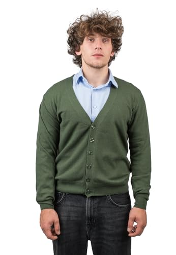 Dalle Piane Cashmere - Strickjacke aus gemischtem Kaschmir, Made in Italy - Herren, Farbe: Khaki, Größe: M von Dalle Piane Cashmere