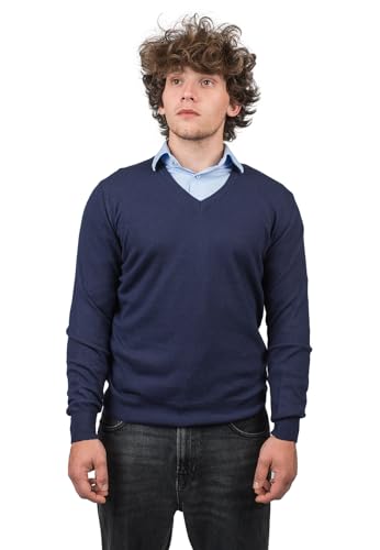 Dalle Piane Cashmere - V-Ausschnitt aus gemischtem Kaschmir, Made in Italy - Herren, Farbe: Blau, Größe: M von Dalle Piane Cashmere